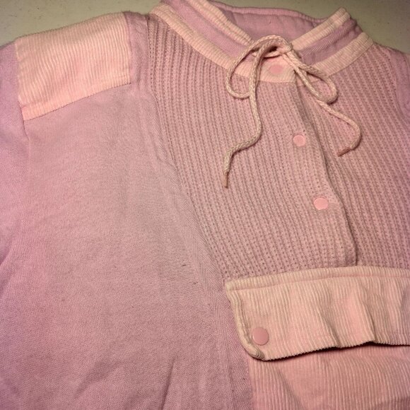 Vintage 1980s Mock Neck Sweatshirt Medium Pink Mixed Knit Retro Snap READ - Picture 14 of 16